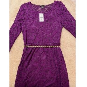Elegant Long Sleeve Purple Dress + Belt